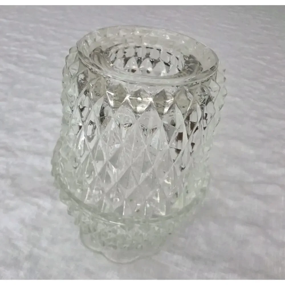 Vintage Indiana Glass Fairy Lamp Clear Diamond Point Candle Holder 2 pc FLAW